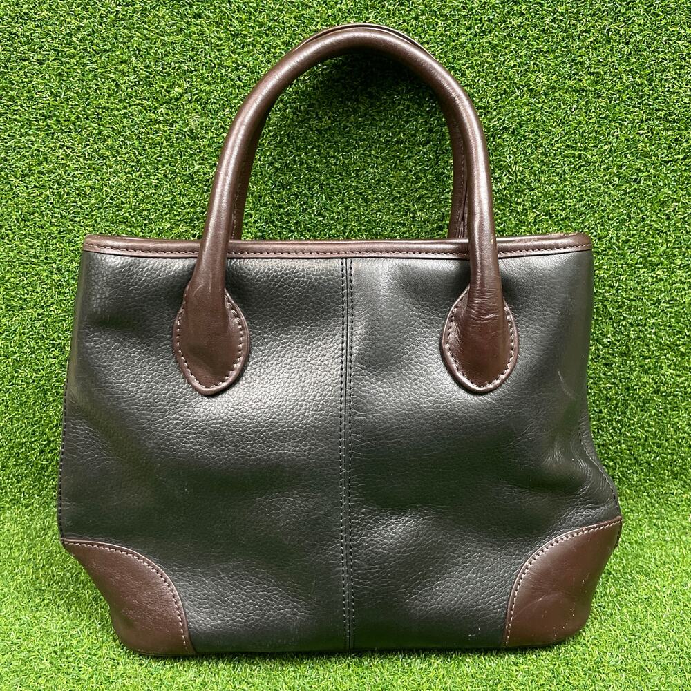 Vintage T.M.Lewin Black Brown Leather Zip Top Tote Bag